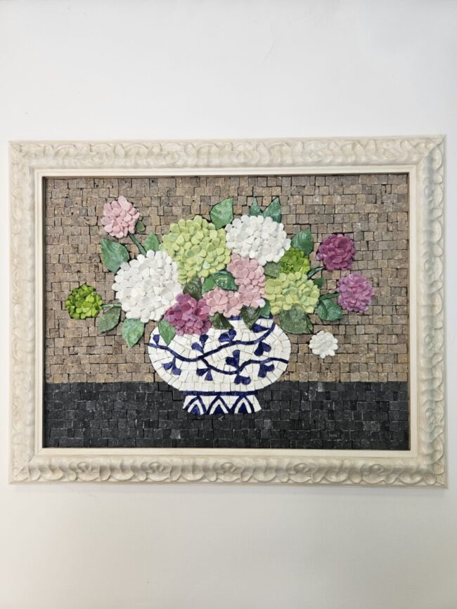 Bodegon de flores ortensie in mosaico