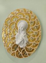 Madonna con bambino fondo oro in specchio a mosaico