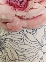 Geometrie organiche in rosa in mosaico vetro, inchiostro