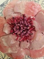 Geometrie organiche in rosa in mosaico vetro, inchiostro